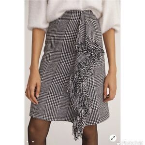 NEW Mare Mare x Anthropologie Fringed Plaid Ruffled Mini Skirt Size XS